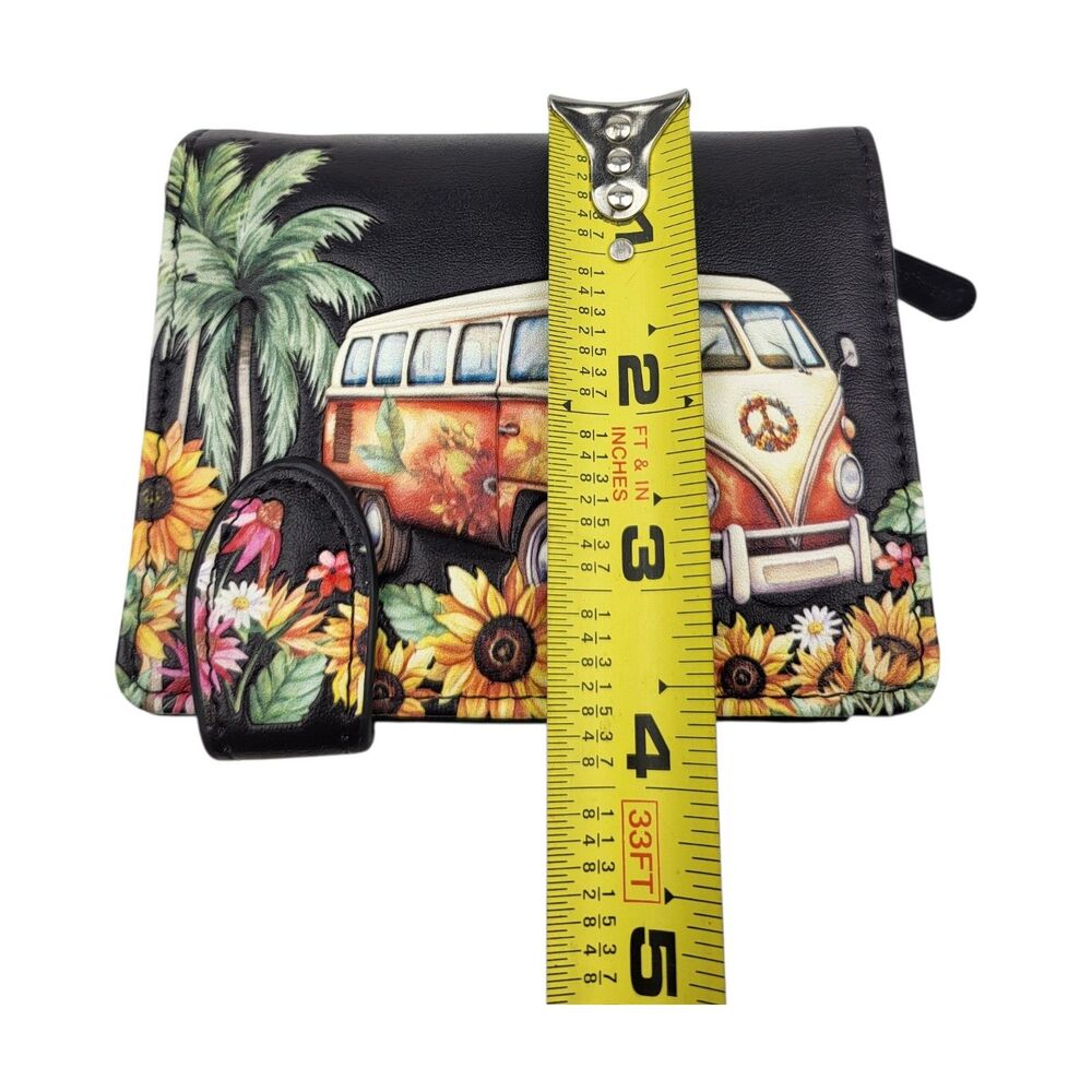 Shagwear Zippered Bifold Wallet Vegan Leather VW Bus Hippie Beach - Picture 4 of 8